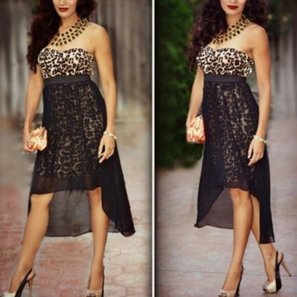 Mystic Vintage Medium Y2K Leopard Cheetah Print Black Dress - Picture 1 of 5
